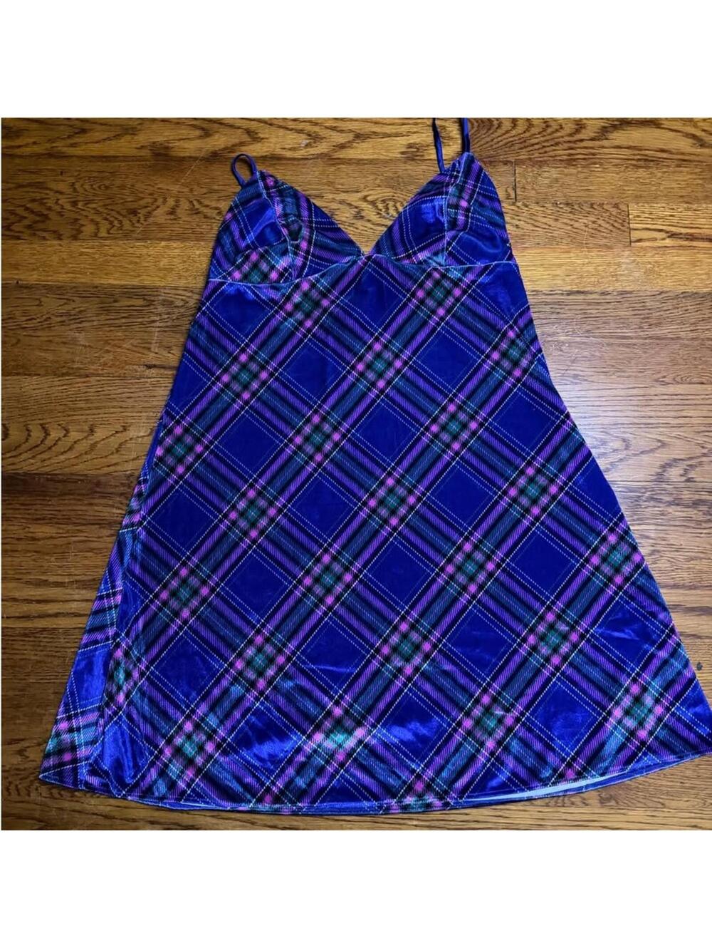 Victoria Secret Plaid Velour Babydoll Nightie Velvet Sleepwear L